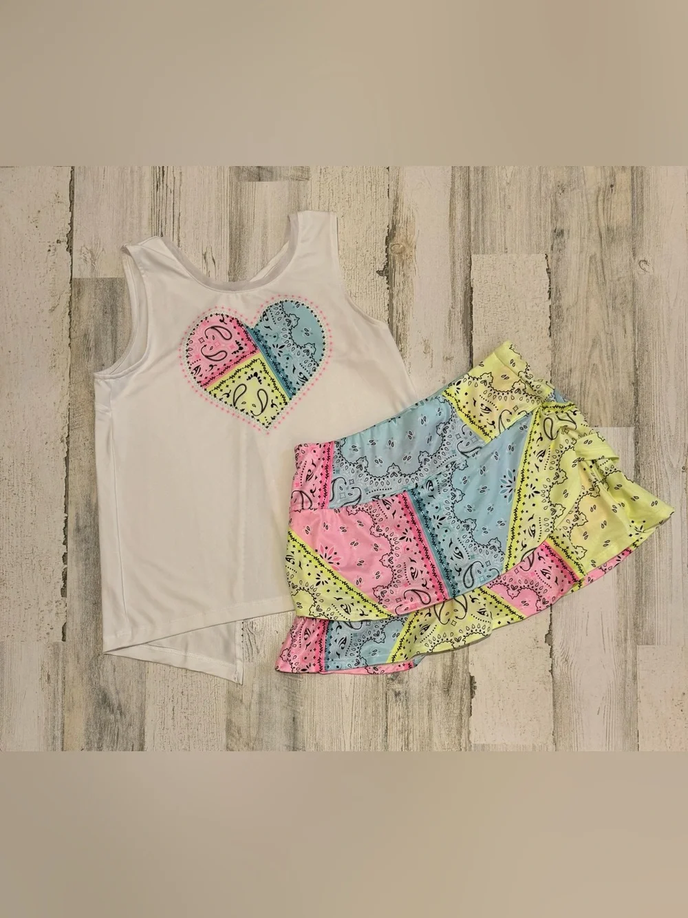Kids Lucky in Love 2 pc. Bandana Halter Top Bright Pastel Skort Set L 1